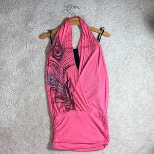 Arden B. Coral Pink Flowy Wrap Neck Tube Top